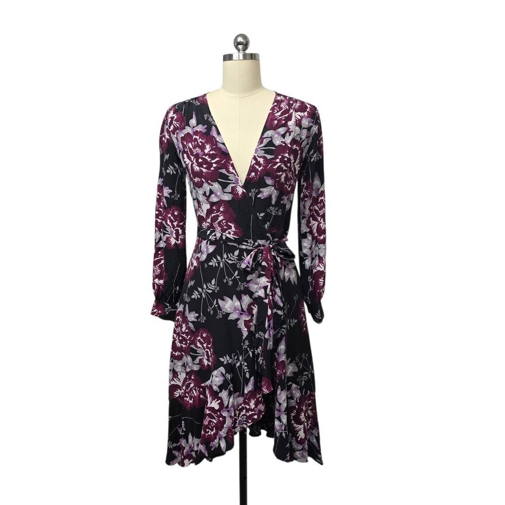 Yumi Kim Rose Ella Casanova Wrap‎ Dress Purple Floral Silk XS